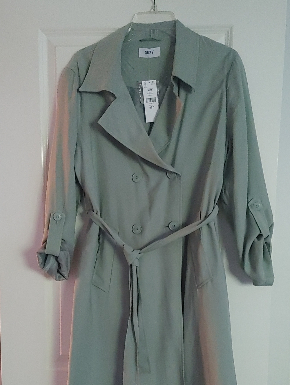 Suzy Shier Light Sage Trench Coat with Belt